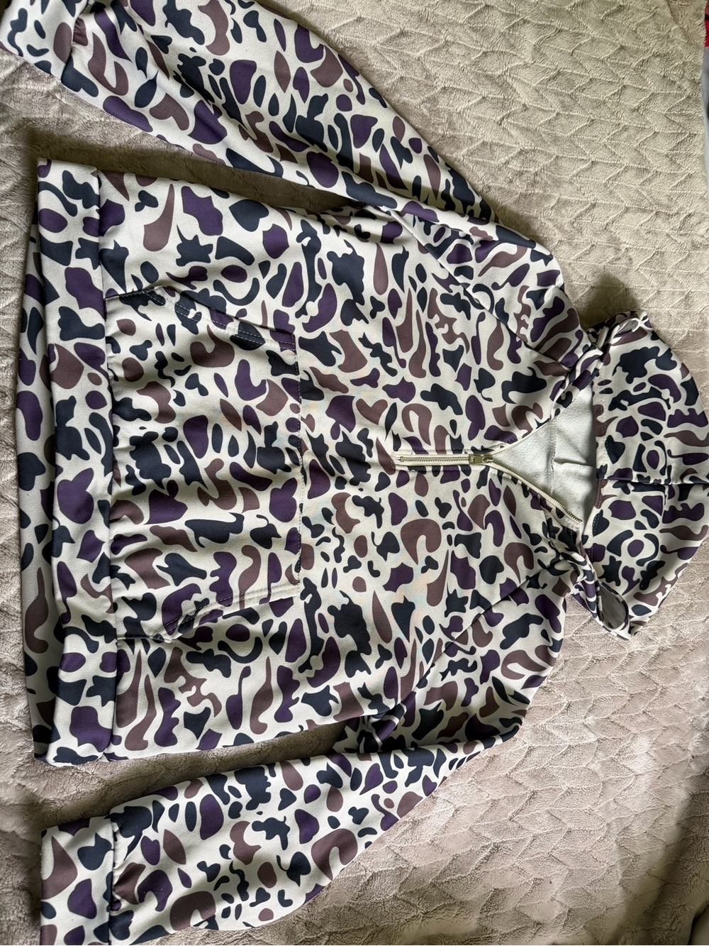 Women's Purple Camo Half-Zip Hoodie with Kangaroo Pocket